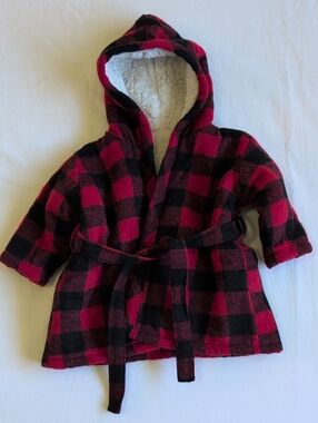 indigo baby buffalo check sherpa lined bath robe 0-12 months unisex